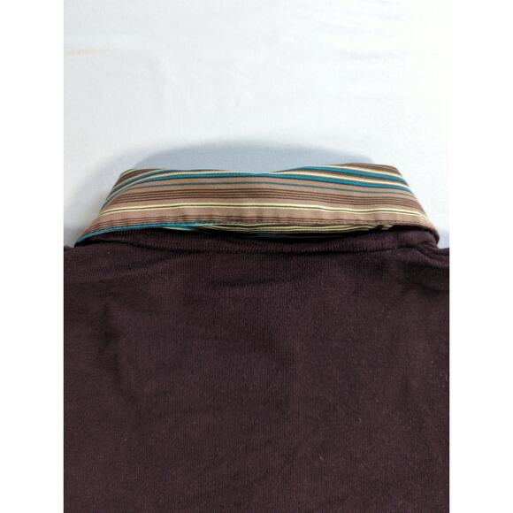 Covington Petite M Layered Look Top Brown Striped Collar Cuffs V Neck Rayon - Picture 9 of 11